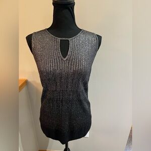 White House Black Market black silver metallic sleeveless knit shirt. Size XS